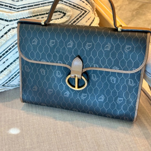 Vintage Dior Top Handle Satchel Honeycomb Monogram Logo Print - Picture 1 of 11